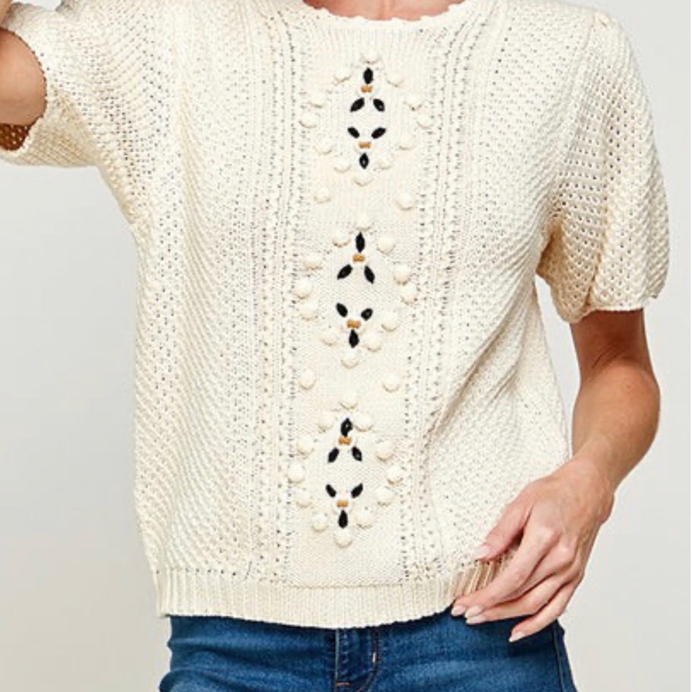 NWT Plus Size Chunky Knit Sweater - Short Puff Sleeves, Scoop Neck - Sz 2X
